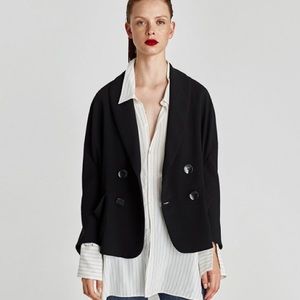 Zara Black Blazer Jacket Double Breasted Career L